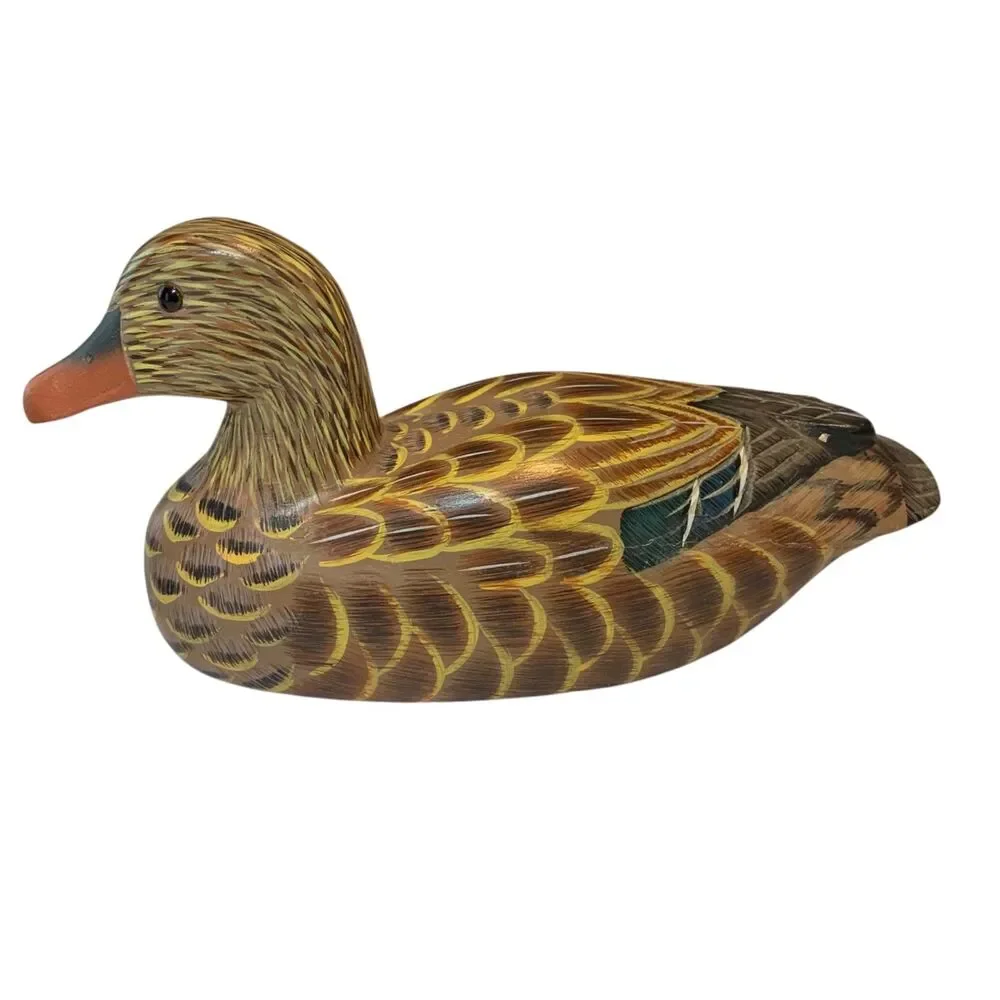 Vintage Duck Figurines Decoys Decor Set of 2 Wooden Painted Rustic Cabincore